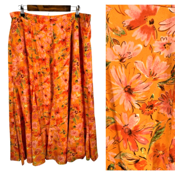 Coldwater Creek Maxi Skirt Size XL Orange Floral Flowy Fairy Boho Romantic - Picture 1 of 11